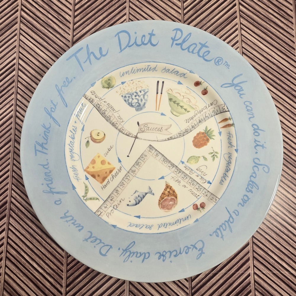 Vintage The Diet Plate Portion Control Ceramic Dinner Plate Blue Motivational